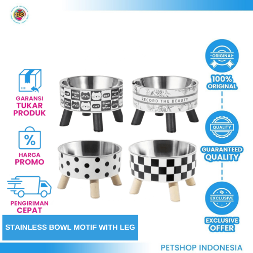 453 Stainless Bowl Motif with Leg – Mangkuk Makan dan Minum Hewan Peliharaan