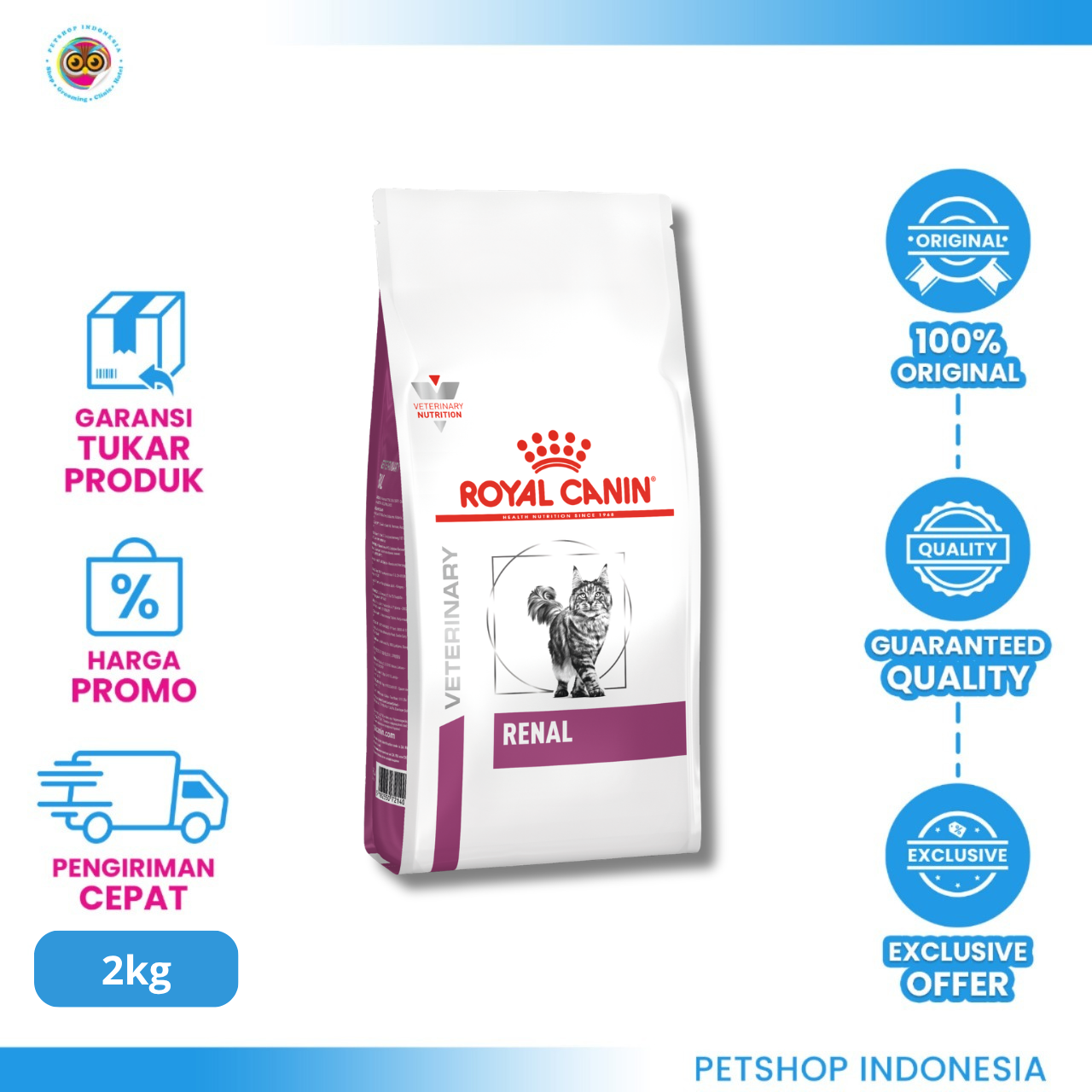 3182550711141_RC VET CF RENAL 2KG ROYAL CANIN Veterinary Diet Renal Cat Food 2kg – Makanan Kering Kucing untuk Mendukung Fungsi Ginjal