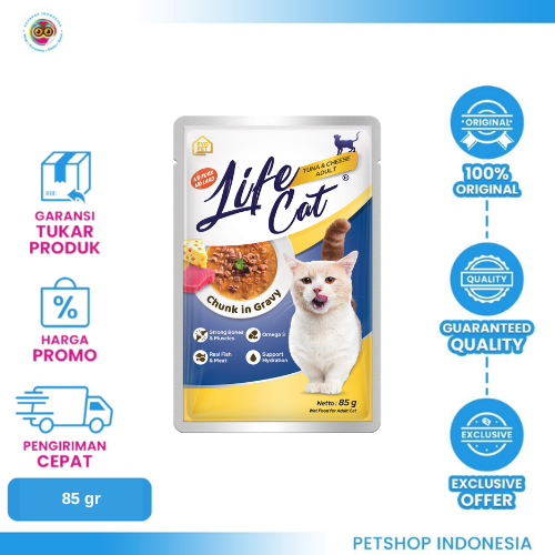 Life Cat Wet Food Tuna & Cheese Adult Pouch 85gr – Makanan Basah Kucing Dewasa Rasa Tuna & Keju